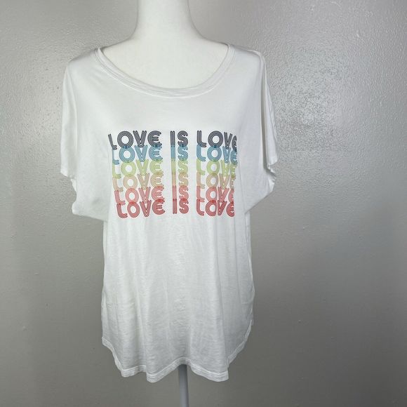C&C California Pride Shirt Women 1X Plus Size Rainbow Love is Love Spellout Tee - Picture 15 of 16